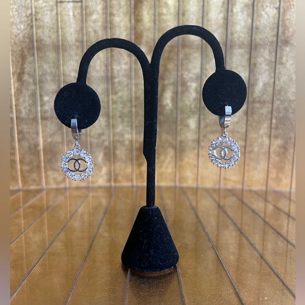 Authentic Chanel drop chandelier, silver Austin and Krystal earrings